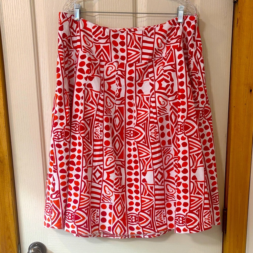 EUC Ashley Stewart Red, Orange & White A-Line Skirt - Picture 2 of 8